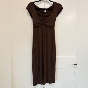 MaxMara Brown Cap Sleeve Twist Front Midi Dress Wool Blend Sz 40 US 6 S / M
